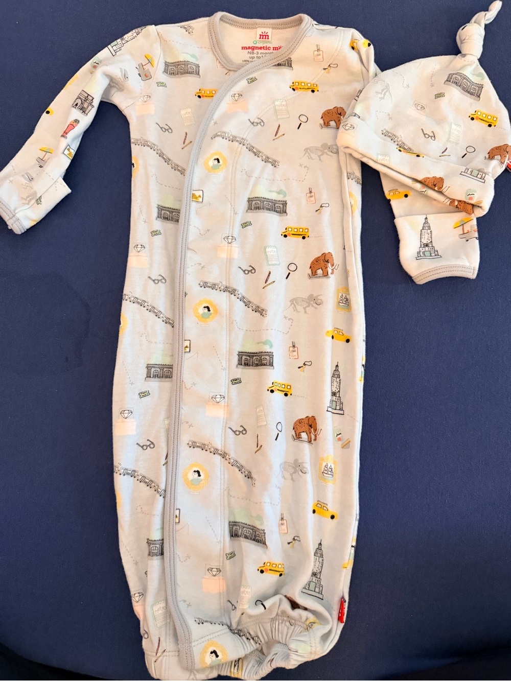 Magnetic Me Light Gray Travel Print Infant Sleep Sack with Hat